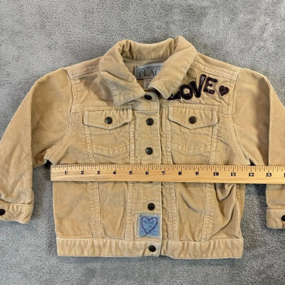The Children's Place Jacket Kids 24 Months Brown Corduroy Love Flower Heart Cute